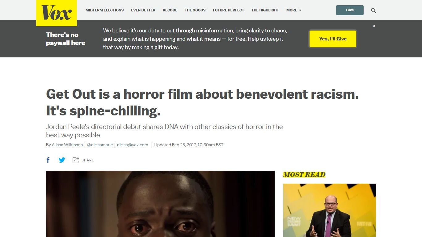Get Out is a horror film about benevolent racism. It's spine-chilling ...